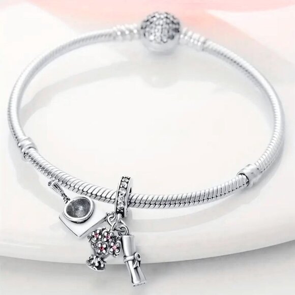 Sterling Silver Graduation Charm Diploma and Cap Dangle - Picture 2 of 4